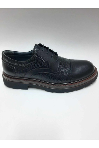 zeybek HAKİKİ DERİ KALIN TABAN SİYAH BAĞCIKLI ERKEK AYAKKABI