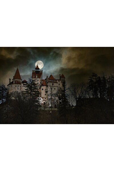 Zumzeria Tablou Canvas Moon In The Clouds Over Bran Castle, 80x50cm, tablouca...