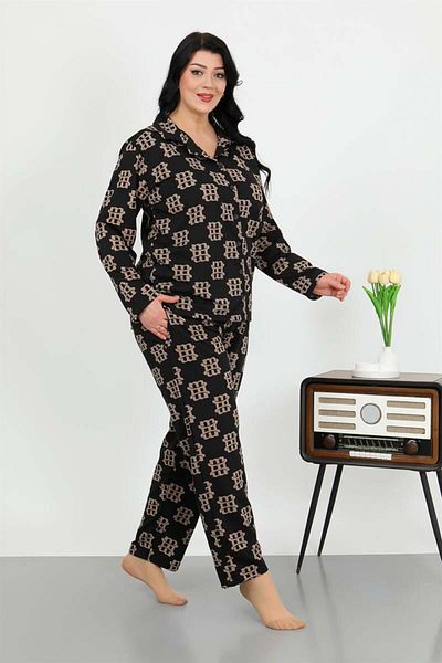 modaserdem Mdsrdm Costum de pijama de marime mare, din bumbac, cu buzunare, negru