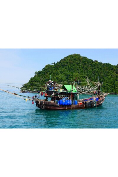 Zumzeria Tablou Canvas Insula tropicală și o barcă cu pânze pe mare, 80x50cm,...