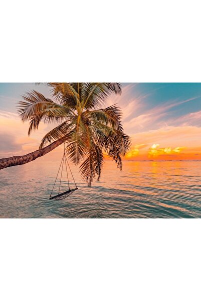 Zumzeria Tablou Canvas Tropical Sunset Beach View, 80x50cm, tabloucanvas437, ...