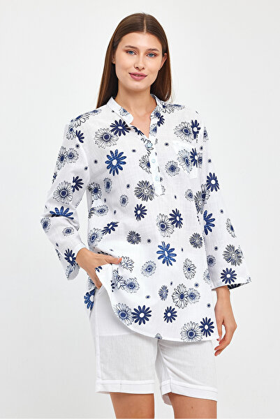 TCT TEKSTİL بلوزة منقوشة بأكمام طويلة - قميص نصف فتحة - سلوب - 1540