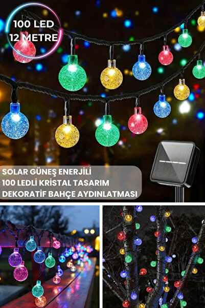 Technojet 100 Top Ledli Solar Kristal Bahçe Dekorasyon Aydınlatma RGB Işık Güneş Enerjili