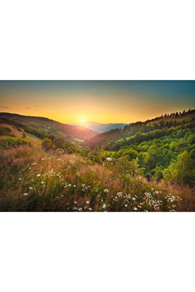 Zumzeria Tablou Canvas Amazing Sunset On The Mountains Horizon, 80x50cm, tabl...