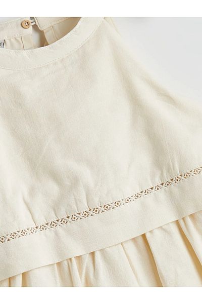 LC Waikiki Lcw Kids Ecru Halter Collar Linen Blended Girl's Dress