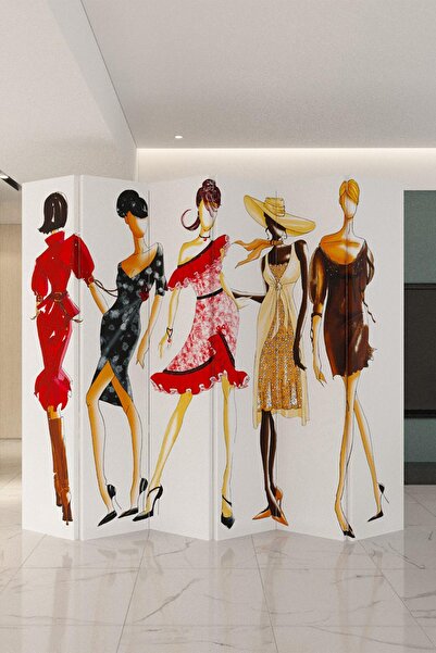 Fupe Shop Tesktil Kadınlar Çift Taraf Baskılı 6 Kanat Paravan 000044