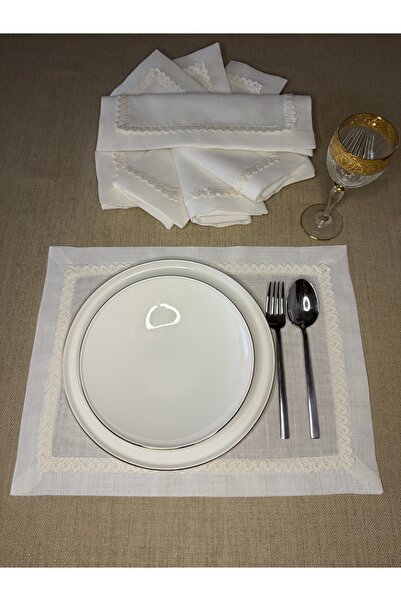 Smiling Home 6 штук лляних серветок кольору екрю з вишитим візерунком, елегантний американський сервіз/супла