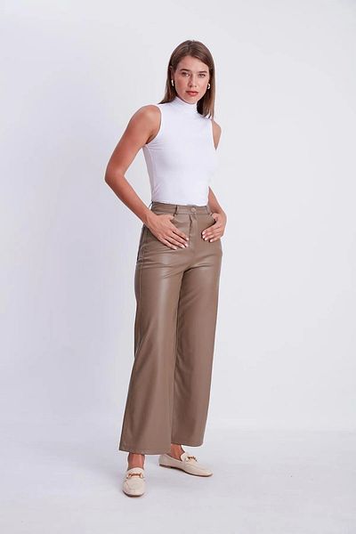 Fast Perry Perry Wide Leg Leather Trousers Tan 50228