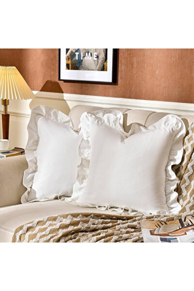 Sister Home Design 2Pcs Ruffled White Throw Pillow Covers - Velvety, Stain Re...