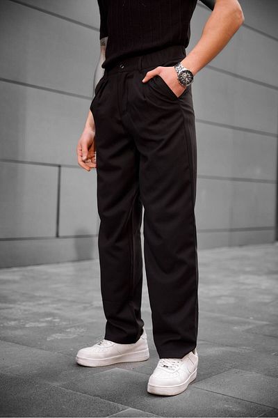 COMBİNE MİCHAİL Men's Baggy Fit Pleated Fabric Trousers Black