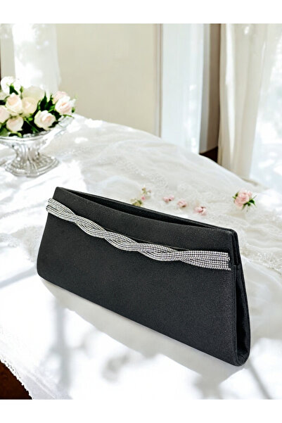 Biçanta Culoare Neagră Satin Argintiu Culoare Piatră Geantă Rochie De Seară D...