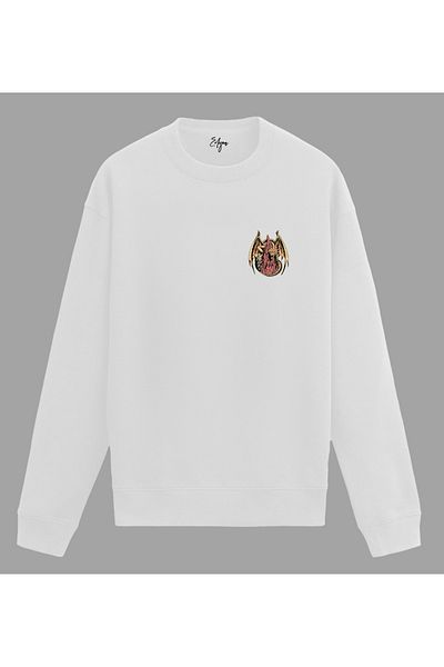 Edizen King Dragon Premium Sweatshirt Unisex Oversize 100% Cotton White