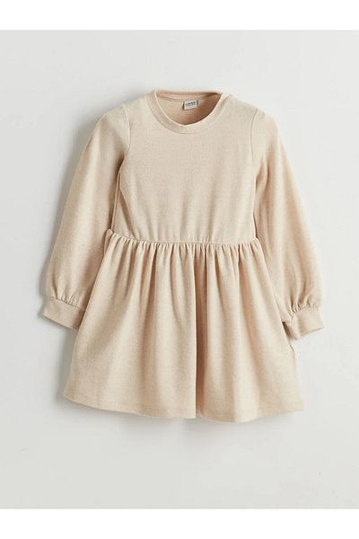LC Waikiki Lcw Kids Beige Crew Neck Girls' Dress