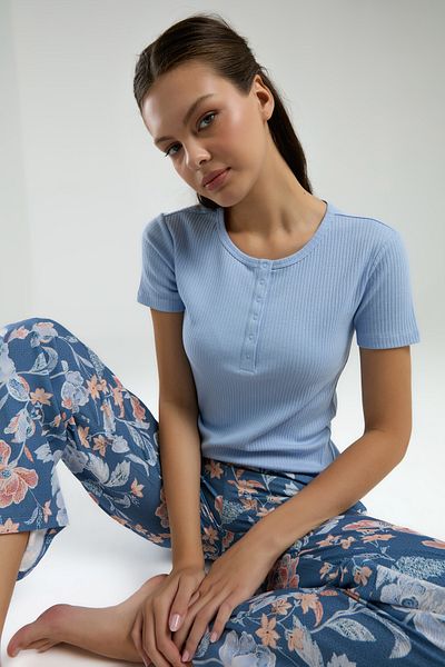 The Clover Set pijama pentru femei cu mânecă scurtă cu guler cu plăcuță TH.3.CL.RN.00.TT
