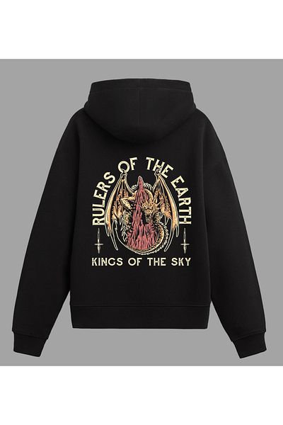 Edizen King Dragon Hoodie Unisex Oversize 100% Cotton Black Hooded Sweatshirt