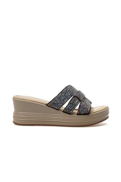 Guja Women's Wedge Heeled Stone Detailed Daily Slippers 25Y 25Y399-1 Z Black