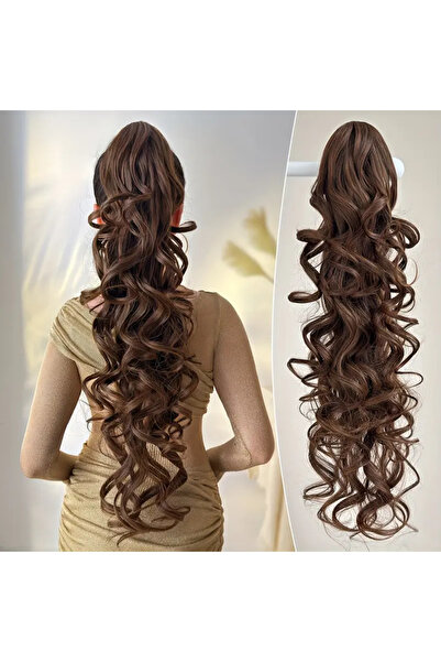 AKOLİFE Kumral Ekstra Uzun Tokalı Dalgalı At Kuyruğu Postiş Takma Saç - Gerçe...