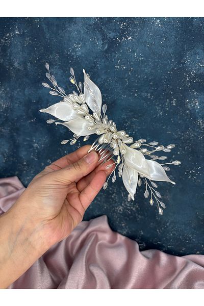 Hayalperest boncuk Vegensi Mother of Pearl Resin Bridal Hair and Turban Accessory