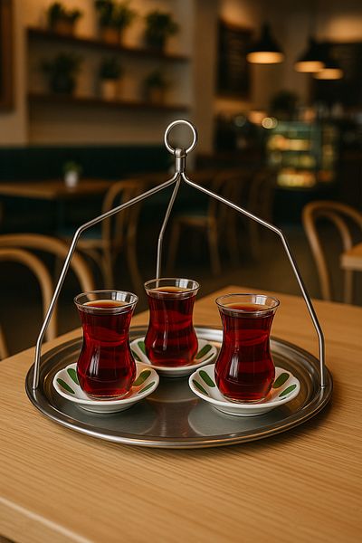 ÖZBURAK No:2 Tea & Coffee Shop Tray with Hanger Steel 40 Cm