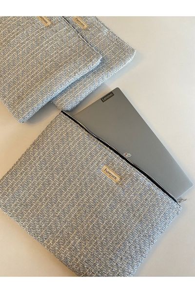 FUREYZEN Tweed Blue Color Laptop Bag & Briefcase, Clutch, Handmade Bag 30X40 Cm, 1 Piece