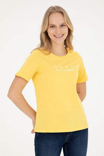 U.S. Polo Assn. Tricou galben pentru femei cu gât crew TEKSPOR 183222 .1