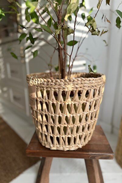 afralya home Ev Dekorasyon Ofis Balkon Hasır Saksı Modeli Çap 28 Cm Bahçe Dek...