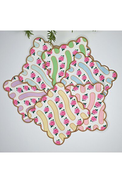 decofav 6-штучний набір коктейльних серветок з вишитим краєм з візерунком у в...