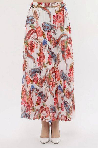 Modabenna Patterned Lined Pleated Chiffon Skirt with Elastic Waist Pleated