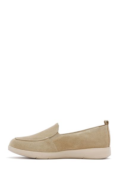 Derimod Women's Beige Suede Leather Comfort Loafer 25Sfd 410010