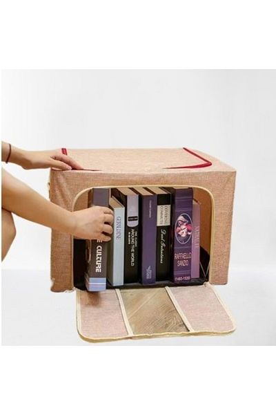Flippy Foldable Storage Box 66 L, Cotton, 33x40x50 Cm, Metal Frame, Plastic Base, Beige