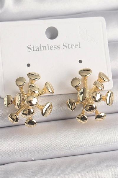 Clariss Brass Gold Color Virus Figure Model Women's Earrings