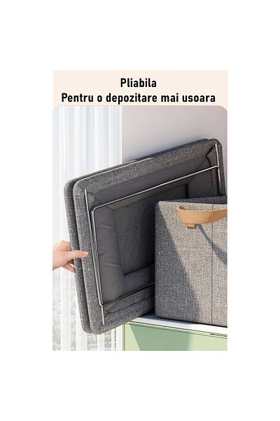 Flippy Basket Storage Box, Flippy, Foldable, 47x35x30 cm, 50 l, Metal Frame, with Handles, Grey