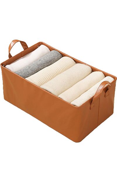 Flippy Flippy Basket Storage Box, Eco-Leather, Foldable, 47x28x20 cm, 26L, Metal Frame, Brown