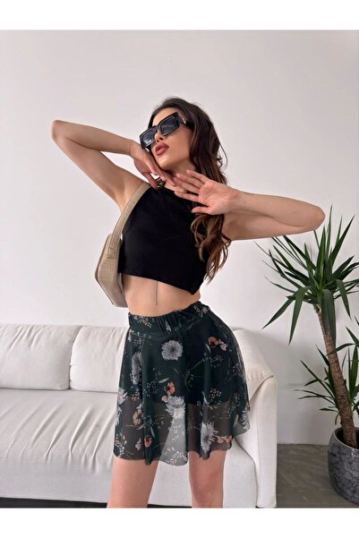 Bluewhs Kadın Seksi Fantezi Tarzı Mini Şort Etek Lazer Kesim Mini Şortlu Etek