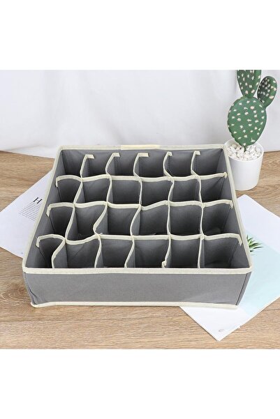 Flippy Storage Box for Laundry, Socks and Bras, Textile Material, 24 Compartments, 32x32x10 cm, Gray