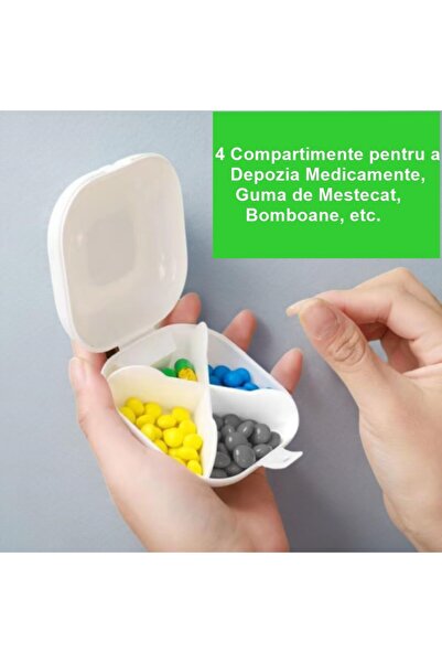 Flippy Cutie pentru depozitarea medicamentelor, rabatabilă, 4 compartimente, închidere etanșă, portabilă, pătrată, alb/gri, PP, 7.