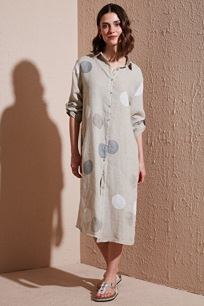 Via Dante 100% Linen Regular Fit Patterned Midi Dress Dress 7250S635