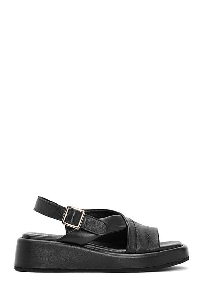 Derimod Women's Black Ankle Buckle Thick Soled Leather Sandals 25Sfd 201318