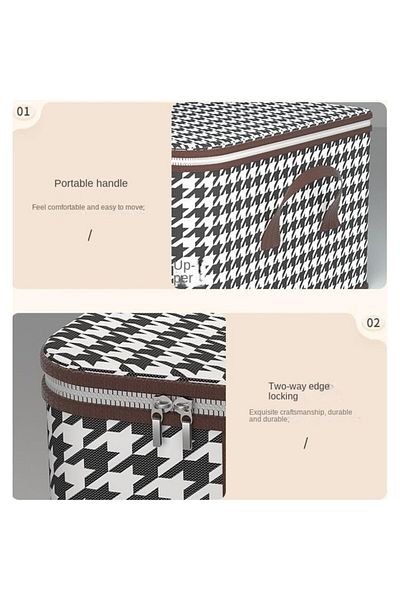 Flippy Foldable Storage Box, 60x40x30 Cm, 75 L, Stable Base Support, Checkered Print, Black/White