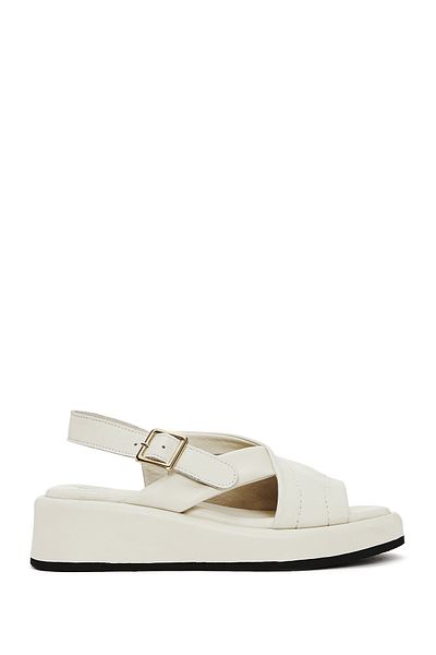 Derimod Women's Beige Ankle Buckle Thick Soled Leather Sandals 25Sfd 201318