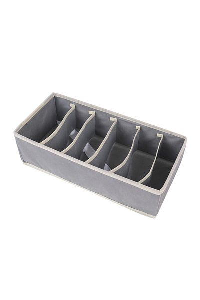 Flippy Storage Box For Underwear And Socks, Textile Material, 6 Compartments, 32 X 16 X 10 Cm Grey