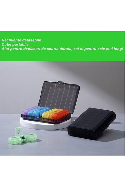 Flippy Flippy Medicine Storage Box, 7 Days, 21 Compartments, Removable Containers, Transparent