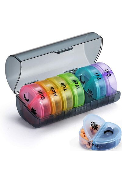 Flippy Flippy Medicine Storage Box, 7 Days, 14 Compartments, Removable Containers, Black