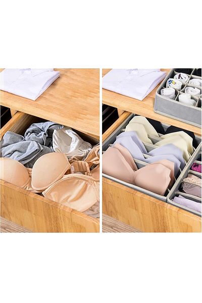 Flippy Storage Box For Underwear, Socks And Bras, Textile, 7 Compartments, 32 X 32 X 10 Cm Grey