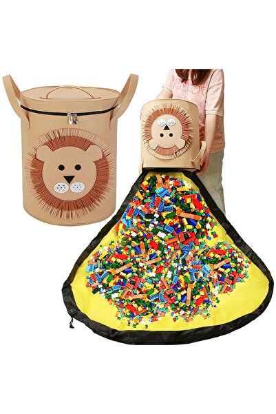 Flippy Flippy 2in1 Storage Box, Lego Toy Carpet 150cm, Large, Handles, Height 40cm, Lion, Brown