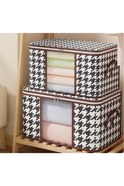 Flippy Storage Box 50 L, Front Window, Stable Base, Checkered Print 55x35x25 Cm Black/White