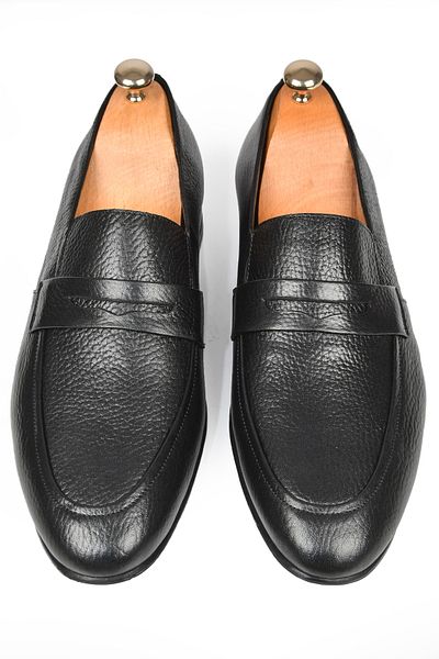 DeepSEA Men's Black Patterned Genuine Leather Classic Shoes Loafer 2501002