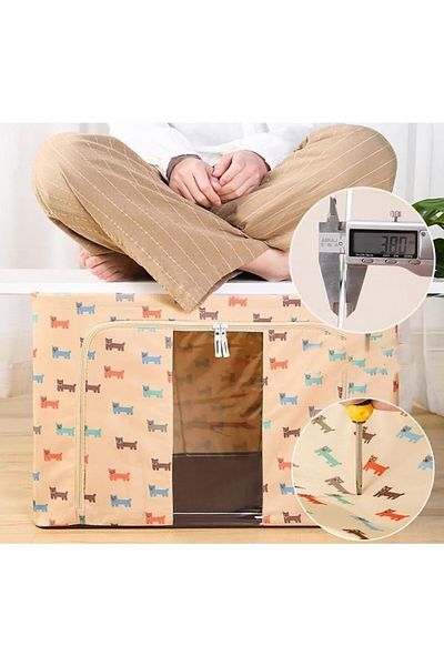Flippy Storage Box 66 L, Oxford Cloth, 50x40x33 cm, Metal Frame, Plastic Base Support, Beige