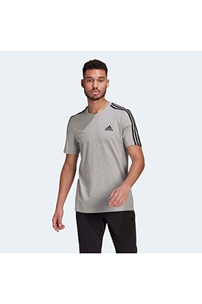 adidas Essentials 3 Bantlı Erkek Gri Tişört (GL3735)