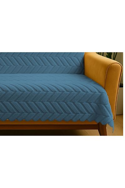 Sivalde Husă de scaun din bumbac de pluș Indigo, cu bază de burete, husă de canapea/sofa anti-alunecare |   160x210 Cm, 1 bucată